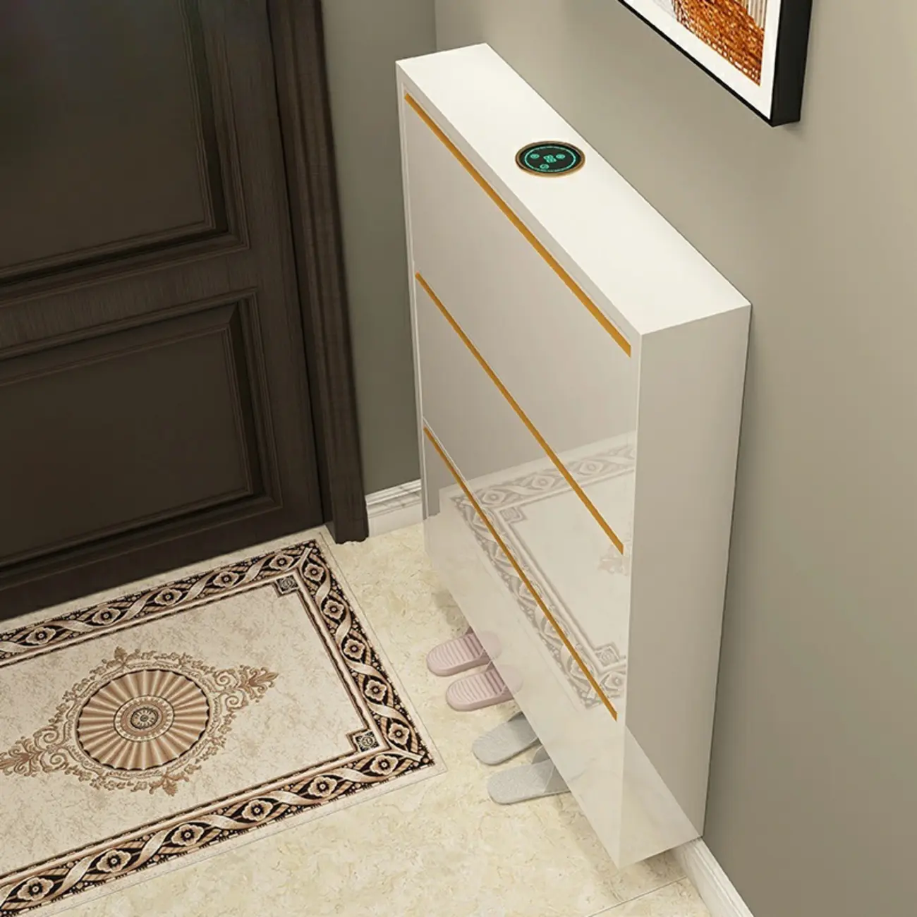 Gloss Black Wall Mounted Wooden Slim Drop Front Shoe Cabinet