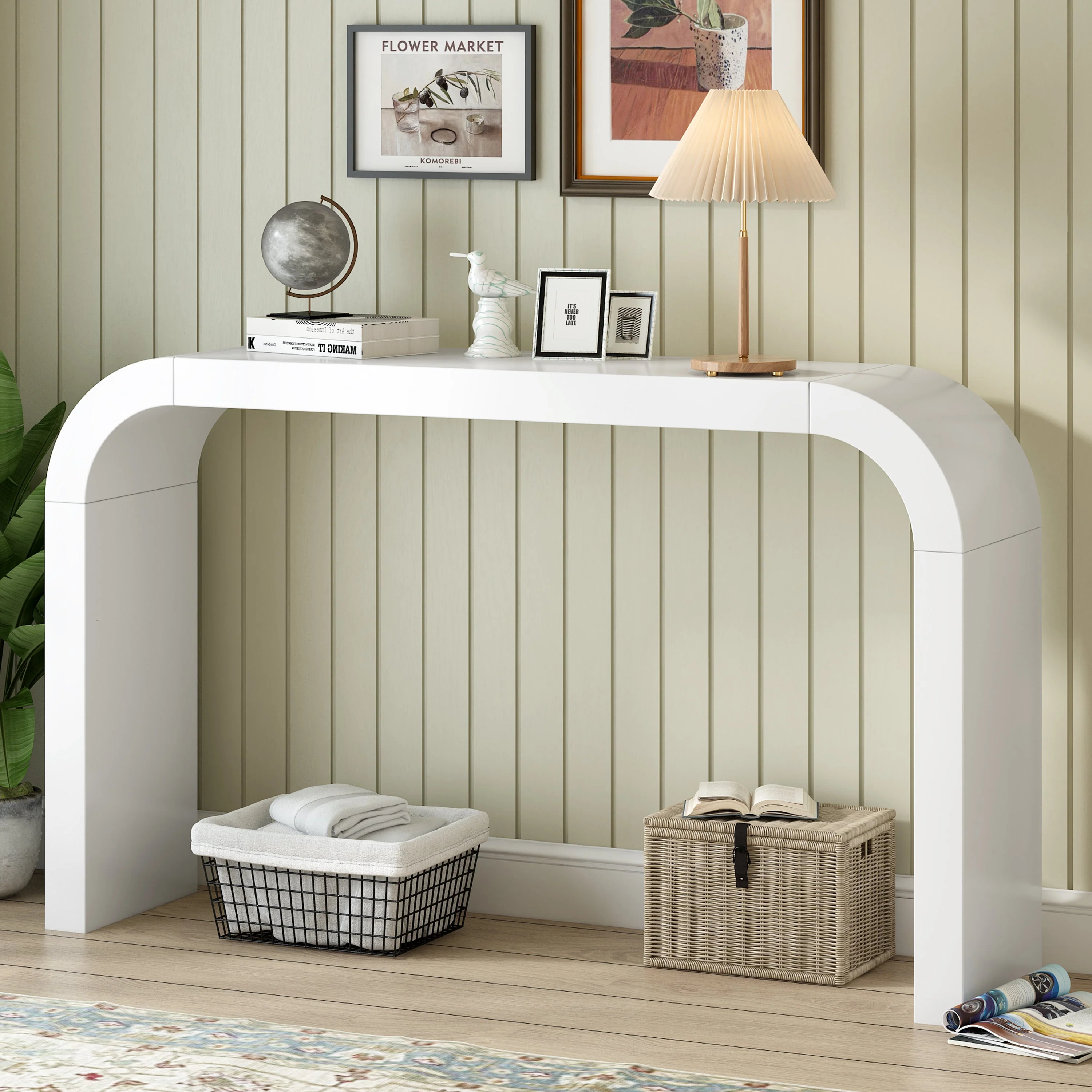Modern Wood Rectangle Console Table, White