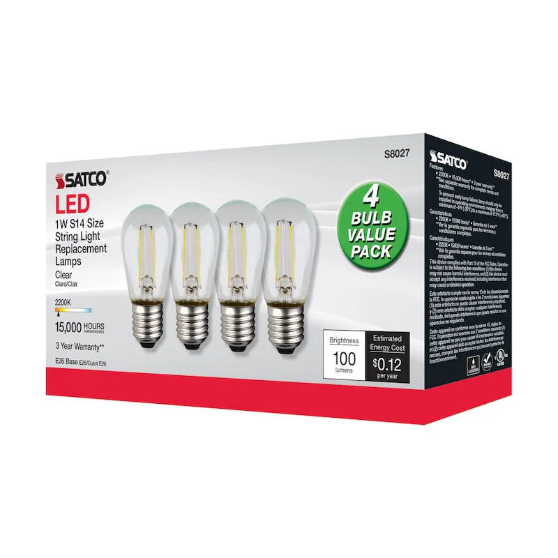 S14 LED String Light Replacement Bulb 2200K 120 Volt Replacement 4-pack - Clear