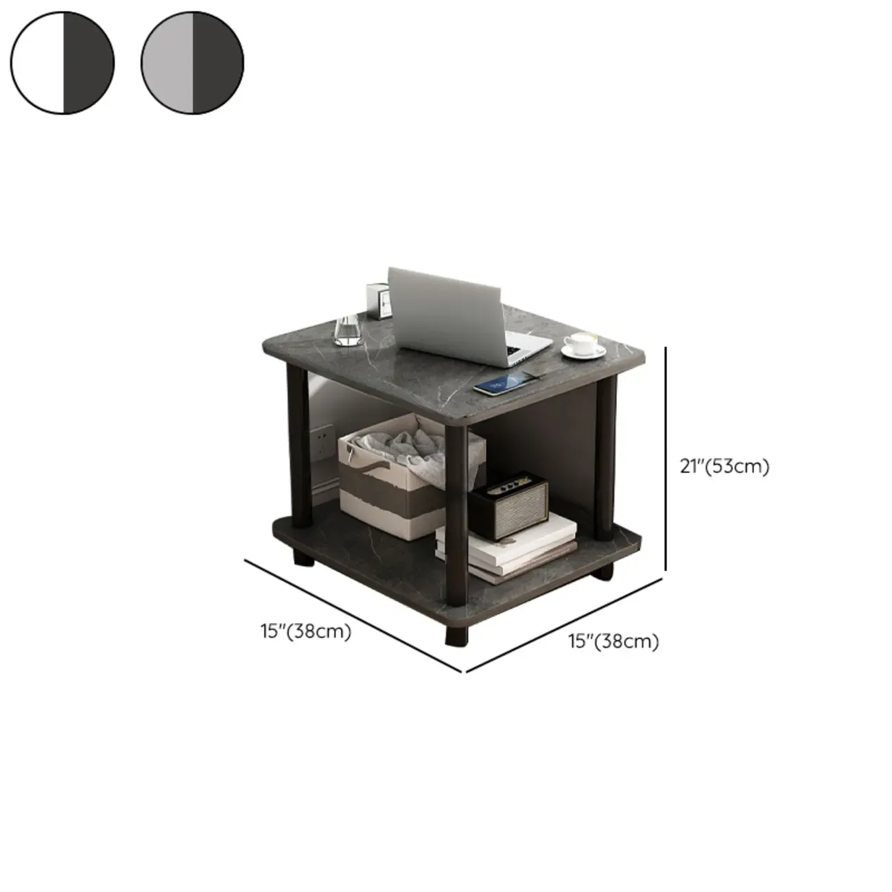 Square White Wood Side Table with Shelf