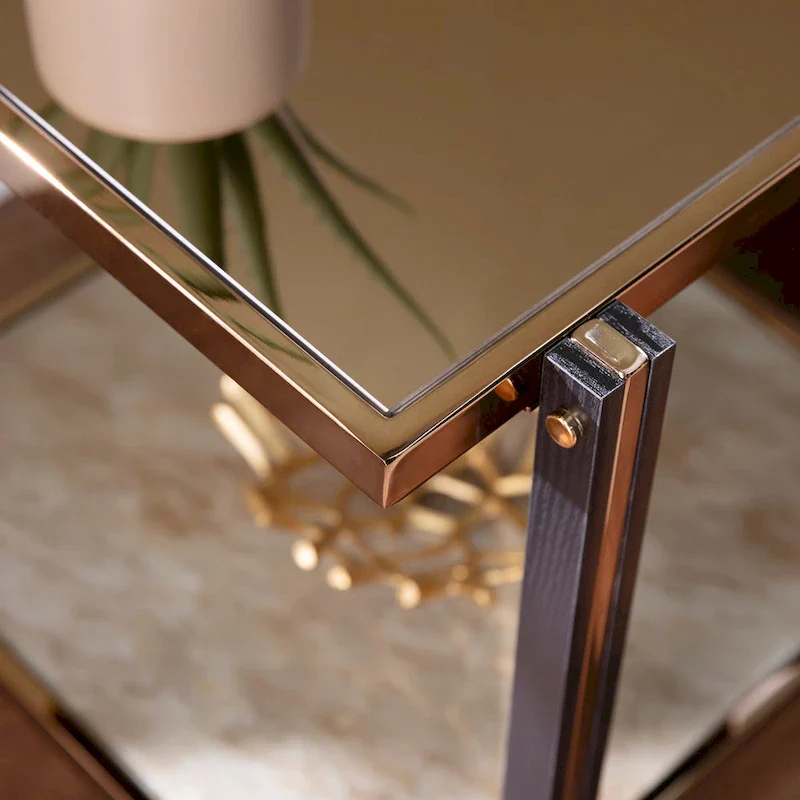 Newport Furnishings Thornberry Champagne Metal Side Table with Mirror Top