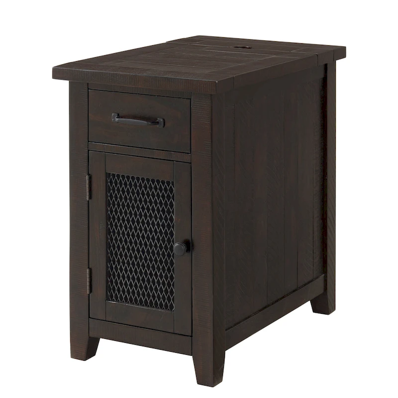 Rustic Solid Wood Chairside End Table with Hidden Charging Station