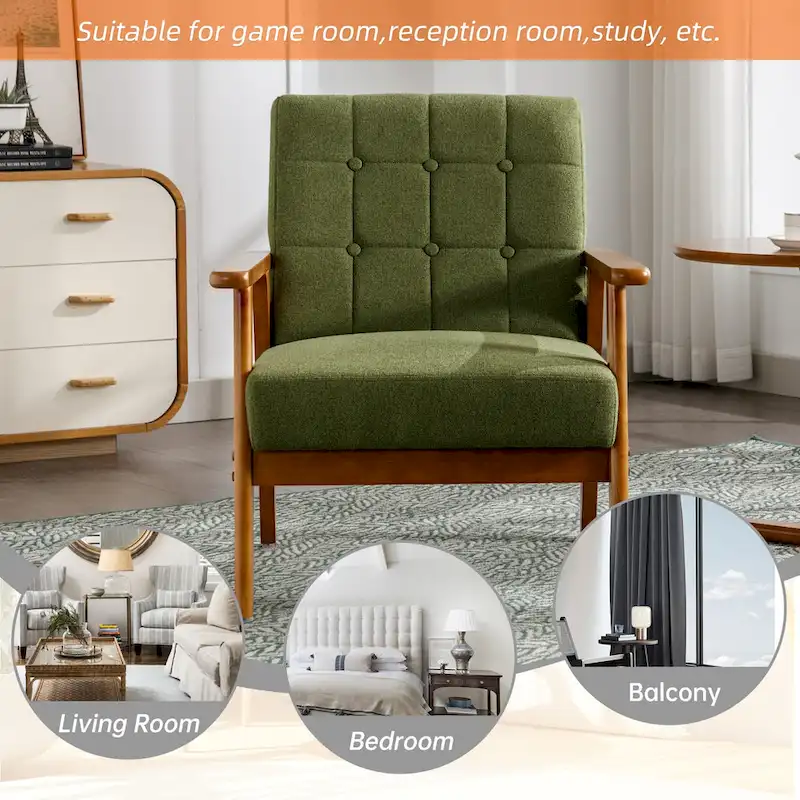 Linen/PU Upholstered Tufted Living Room/Bedroom Accent Chair With Wood Legs