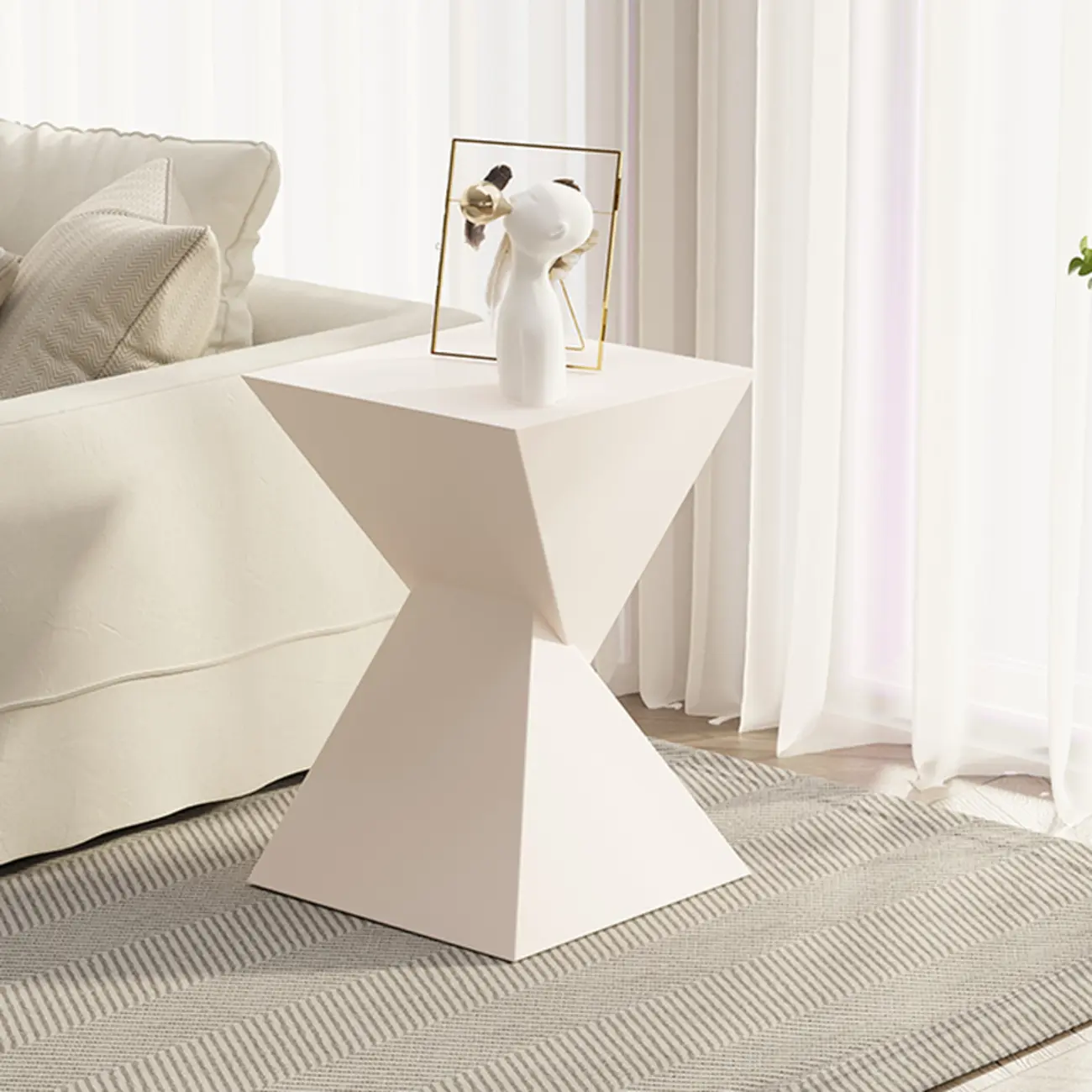 Living Room Black Iron Stone Twisted Side Table