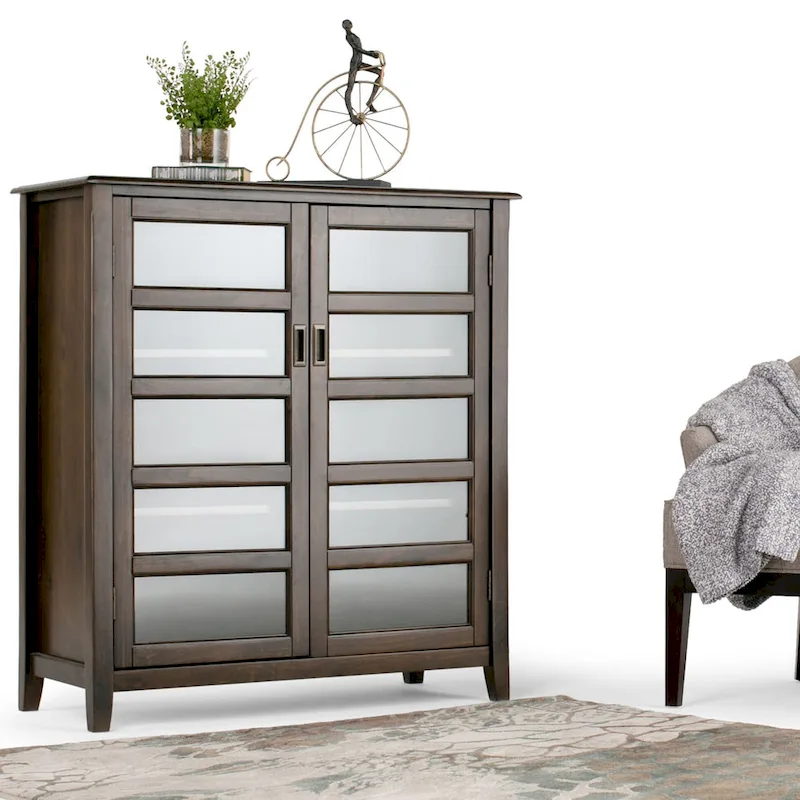 WYNDENHALL Portland SOLID WOOD 40 inch Wide Transitional Medium Storage Cabinet in Mahogany Brown - 40w x 16.9d x 44h