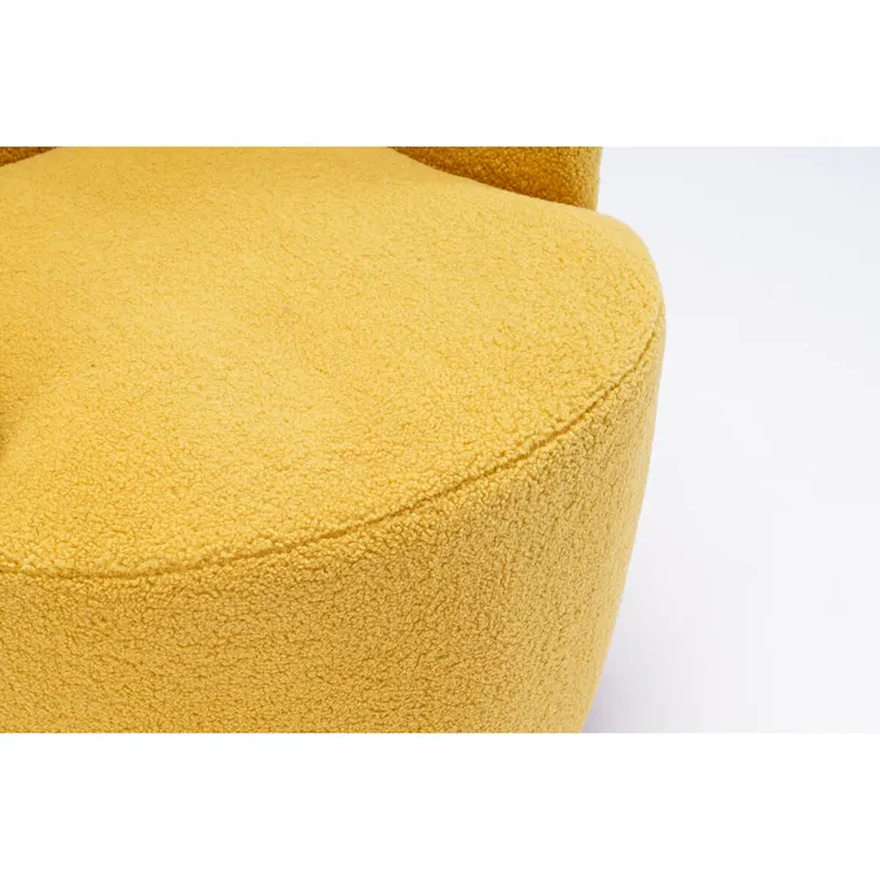 Swivel Accent Armchair Teddy Fabric Upholstered Barrel Chair with Black Point Round Swivel Metal Base