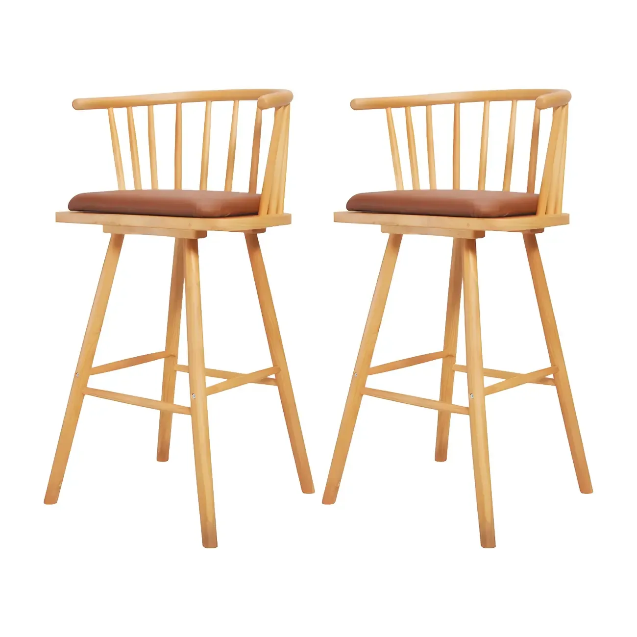 Traditional Wooden Low Back Bar Stool with Cushioned Seat
