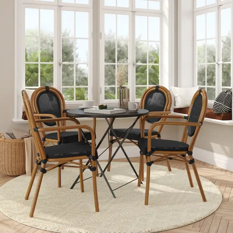 4 Pack All-Weather Commercial Paris Chairs with Arms and metal Frames - N/A