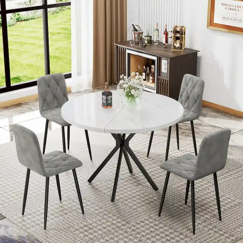 Dining Chairs Set of 4, Modern Kitchen Dining Room Chairs, PU Dining Chair Upholstered Cushion Seat and Sturdy Metal Legs