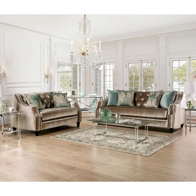 Vynn Transitional Chenille Sloped Arms 2-Piece Living Room Set by Furniture of America