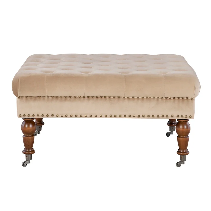 Abigal Tan Velvet Square Tufted Ottoman