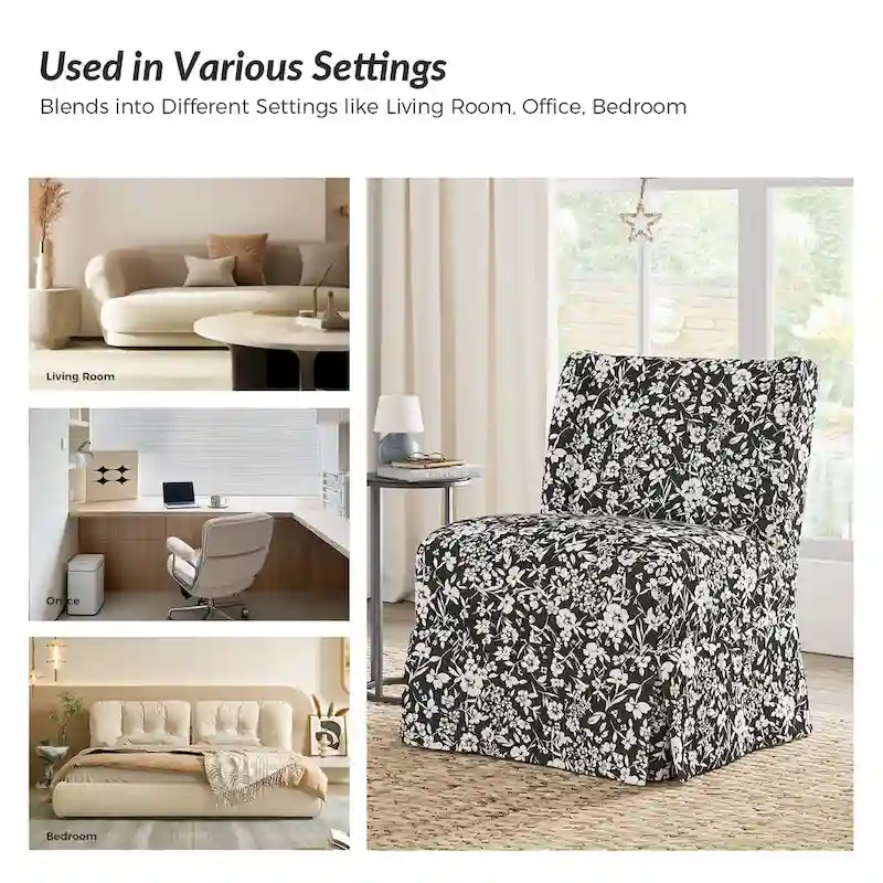 Falk Transitional Upholstered Slipper Chair with Slipcover and Solid Wood Legs Set of 2 by HULALA HOME