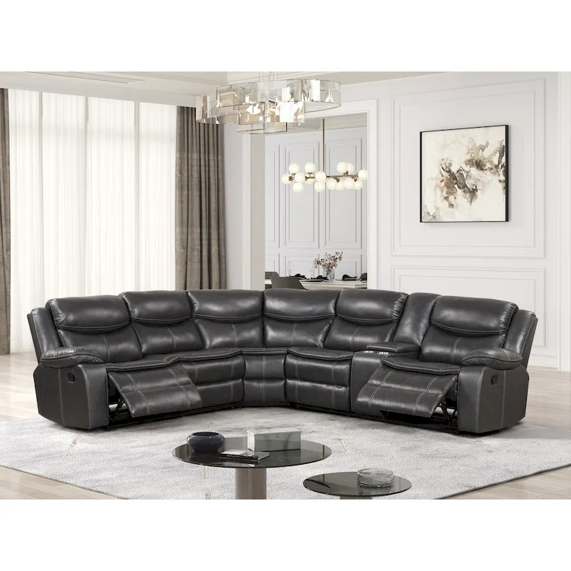 Transitional Faux Leather Reclining Sectional Sofa