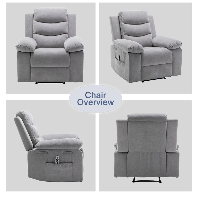 Velvet Adjustable Massage Function Power Recliner Chair with Heating System