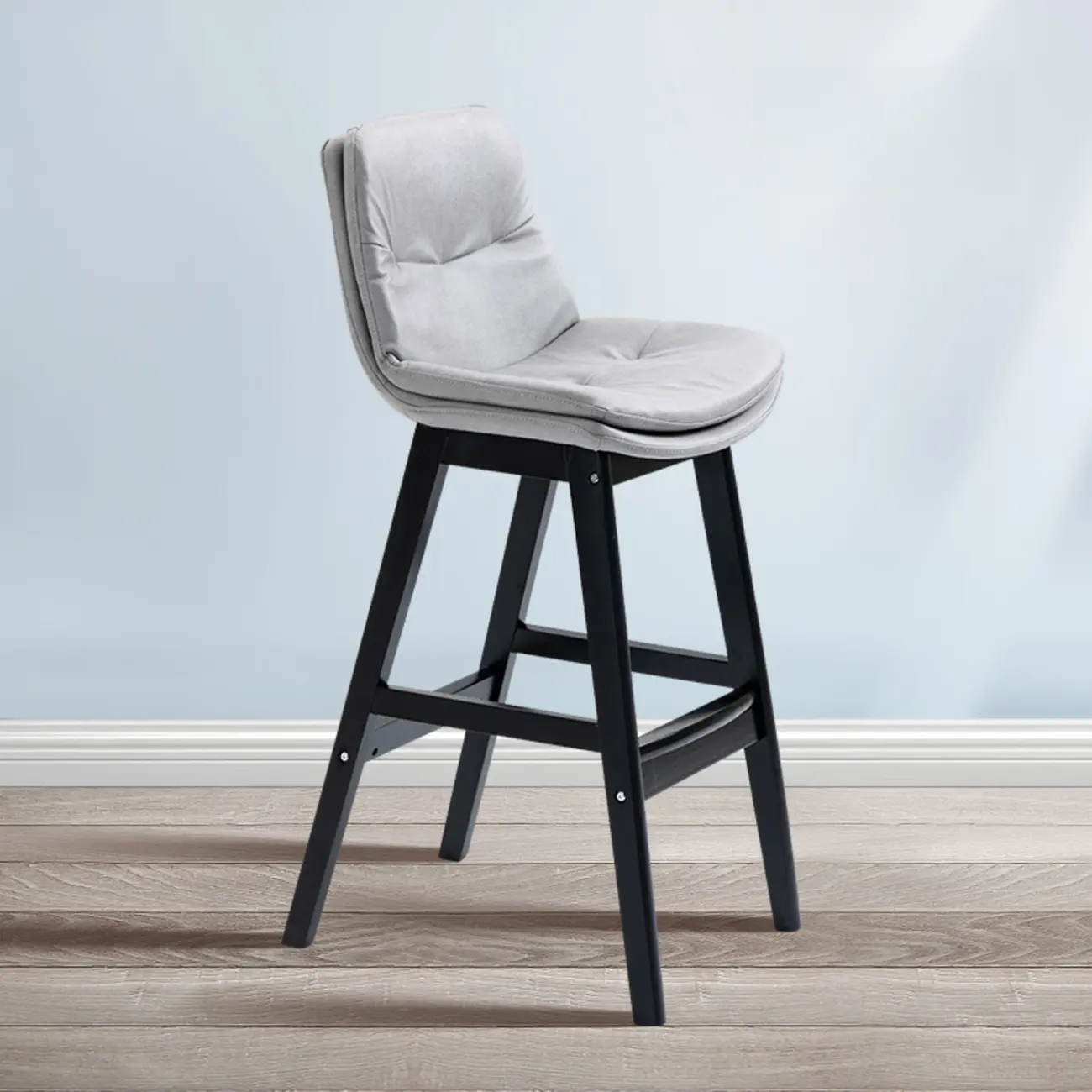 Scandinavian Wood Frame Leather Ergonomic Bucket Bar Stool