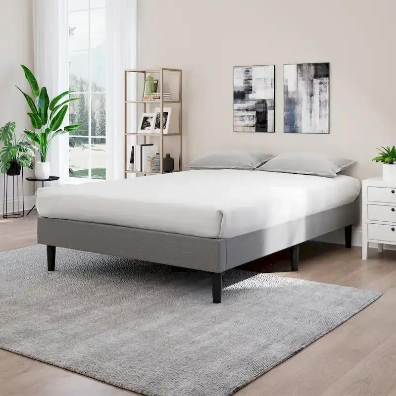 Upholstered Platform Bed – Grey, Polyester Fabric, Sleeps 1-2