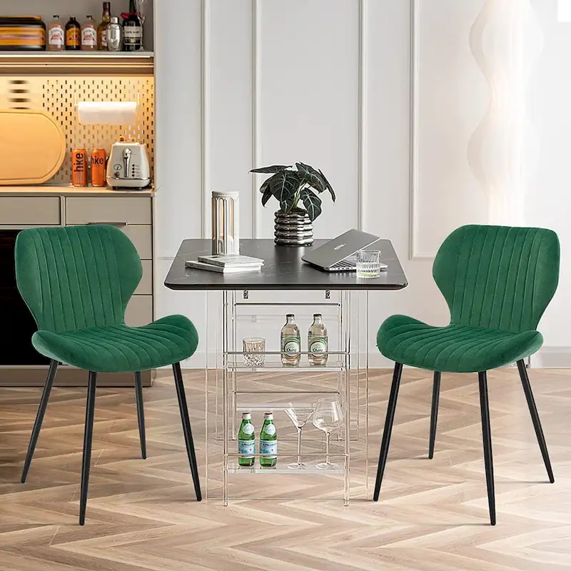 Modern Upholstered Dining Chairs with Metal Legs, Set of 2, Brown