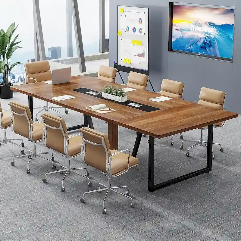Large Rectangular Conference Table with Cable Management – Brown / Grey, Seats 8–10