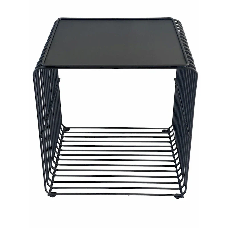 16-Inch Side Table with Waterfall-Style Black Metal Wireframe