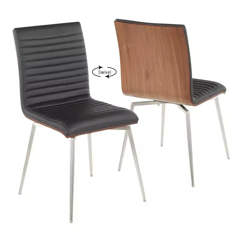 Set of 2 Mason Swivel Modern Walnut Wood Back Dining Chairs - Lumisource