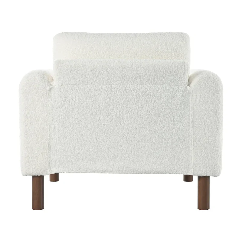 White 33.5 Upholstered Accent Chair with Walnut Legs and Curved Handrail