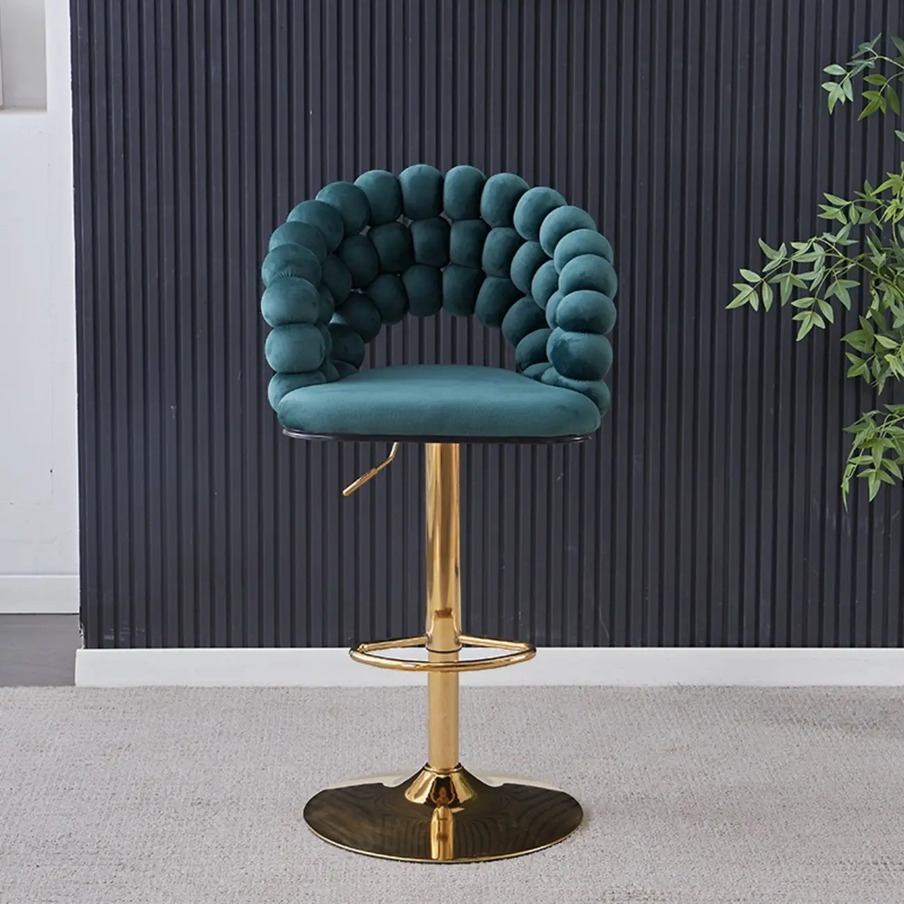 Glam Swivel Saddle Fabric Adjustable Height Bar Stool with Arms