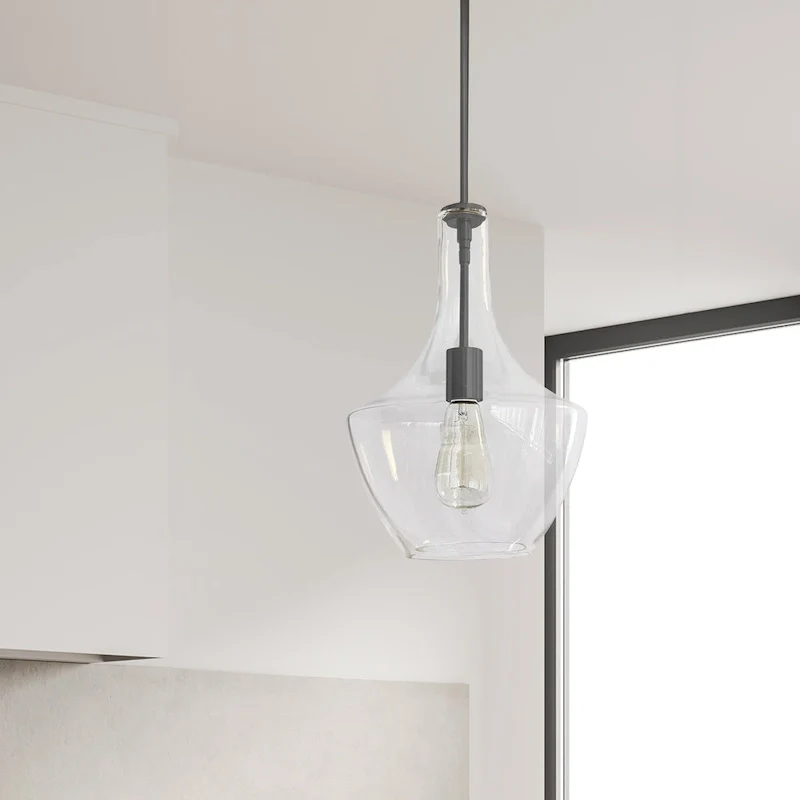 1 Light Incandescent Pendant, Matte Black with Clear Glass