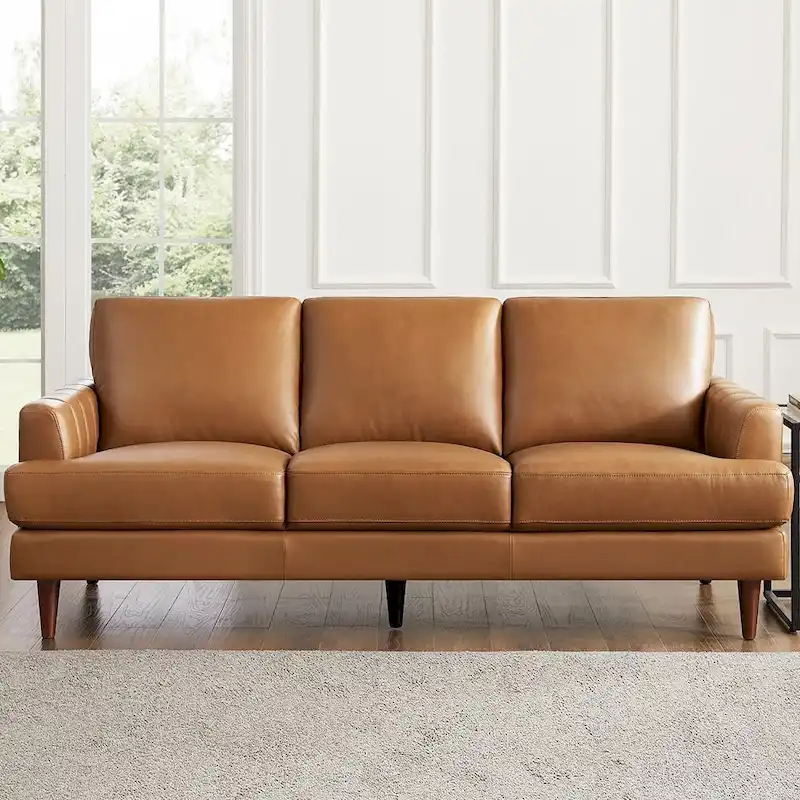 Ivy Living Cassia Top Grain Leather Sofa With Feather, Memory Foam and Springs