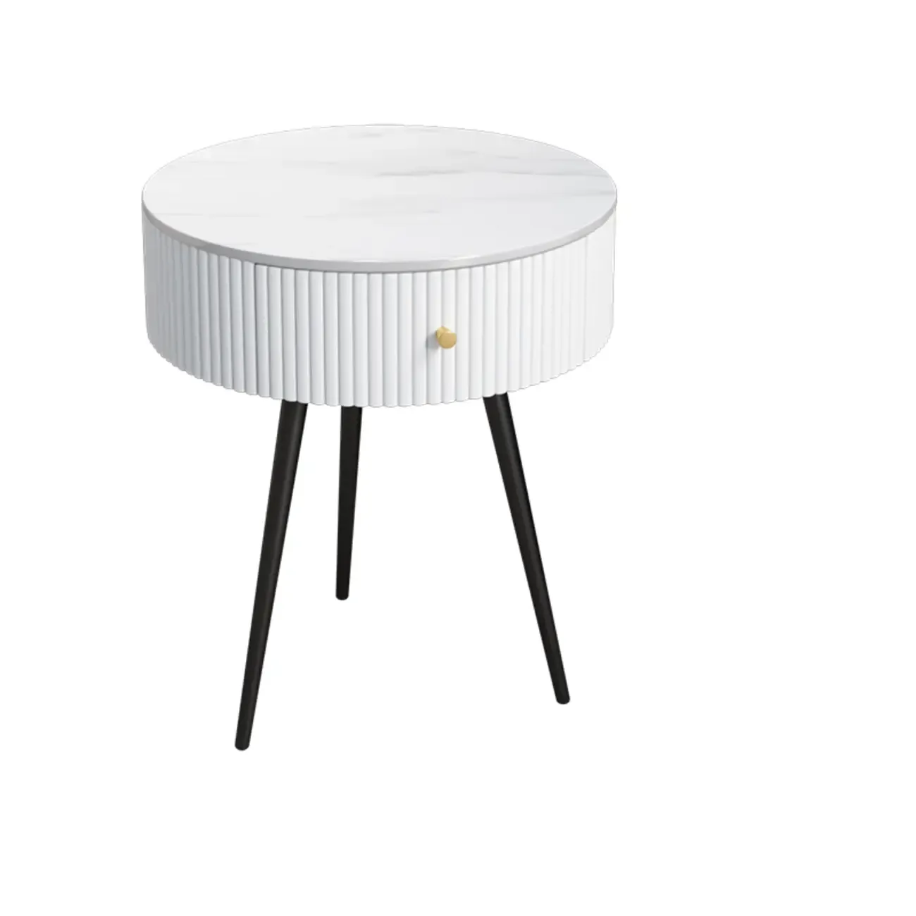 Modern Sintered Stone Top Round Drawer Tripod Nightstand