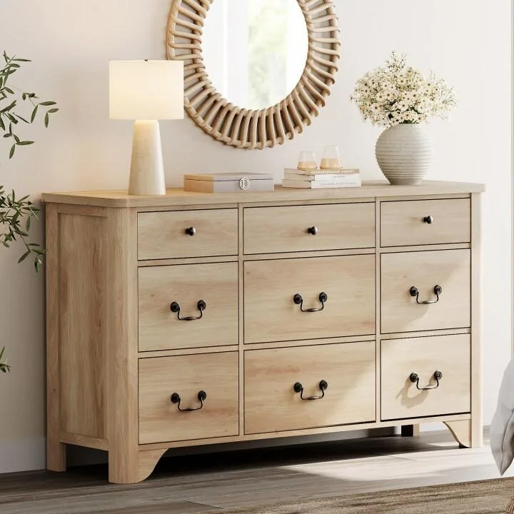 53.5 Wide Farmhouse White Dresser TV Stand with Curved Edge Design and Wide Chests of Drawers