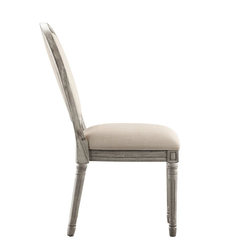 Round Linen and Wood Dining Chairs Set of 2, Artisan Style Upholstered Side Chairs