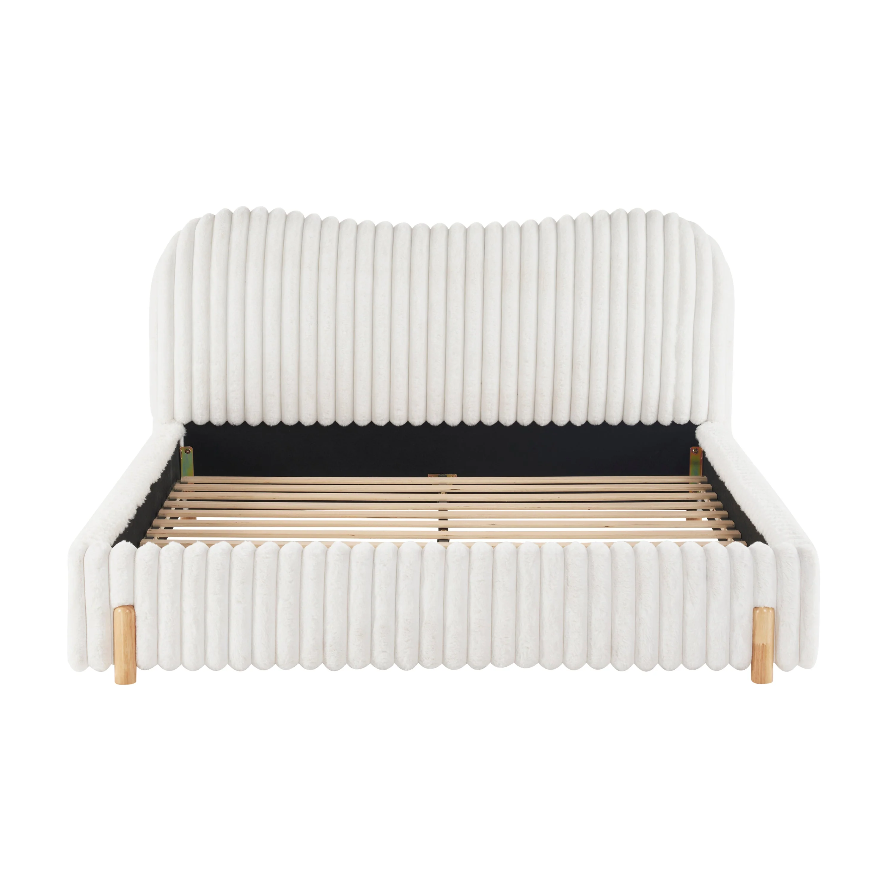 Walker Edison | Wavy White Boucle Upholstered Queen Bedframe
