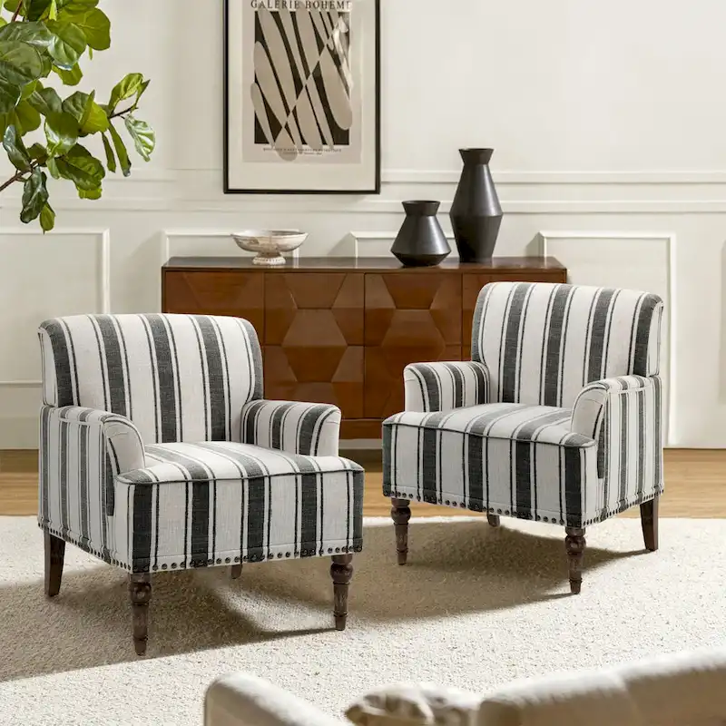 Traditional Upholstered Stripe Accent Chair Modern Armchair
