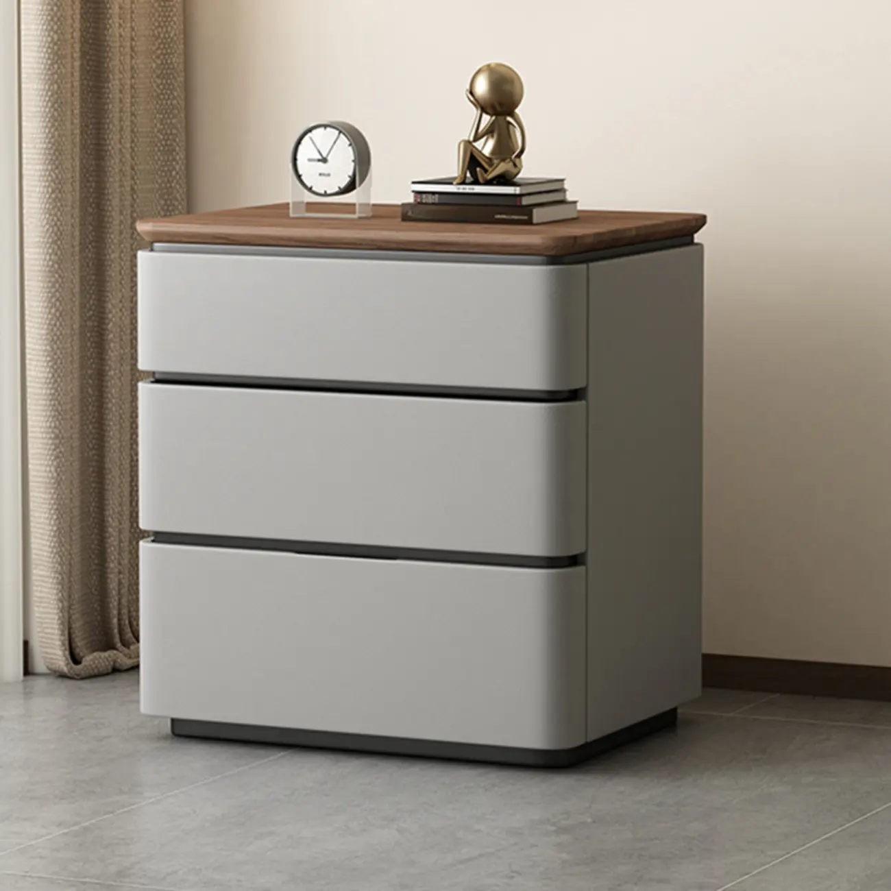 Modern Narrow Wooden Nightstand with 3 Drawers