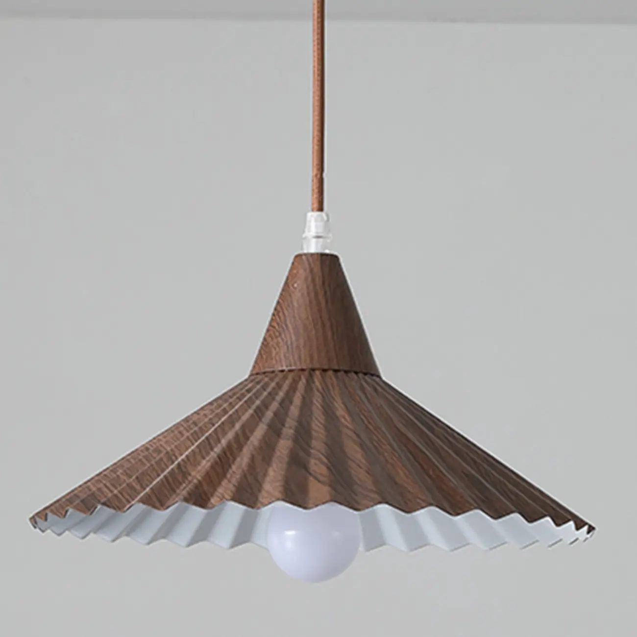 Modern Walnut Pleated Cone Pendant Light