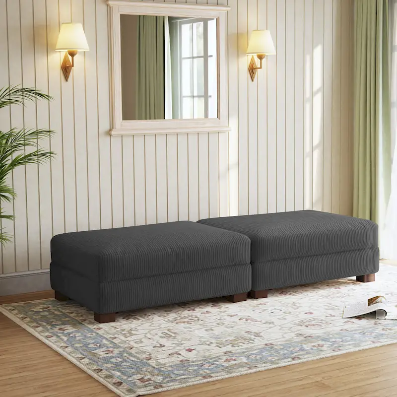 Set of 2 Upholstered Velvet Corduroy Ottoman