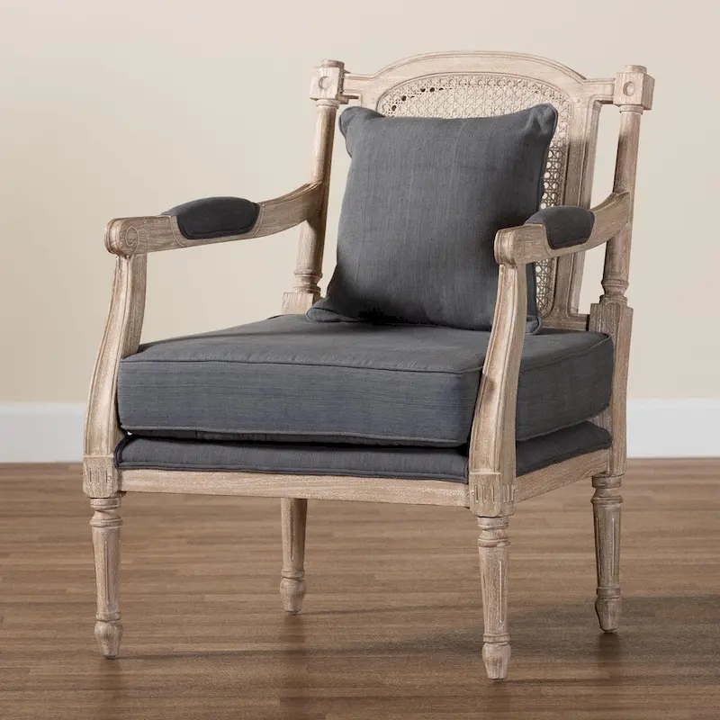 Clemence French Provincial Fabric Upholstered Wood Armchair