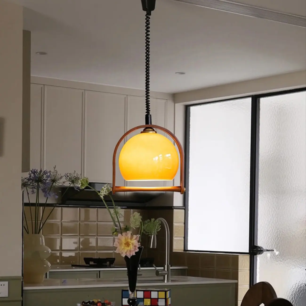 Modern Brown Glass Dome Pendant Lamp
