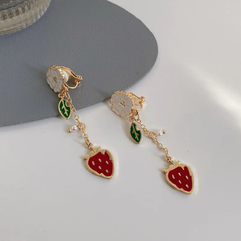 Luninana Clip-on Earrings - Strawberry Floral Earrings YBY087