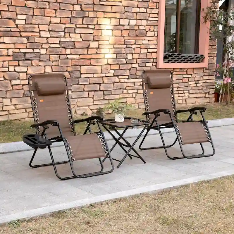 Gravity Chair Set with Side Table, Folding Reclining Chair with Cupholders & Pillows, Adjustable Lounge Chair