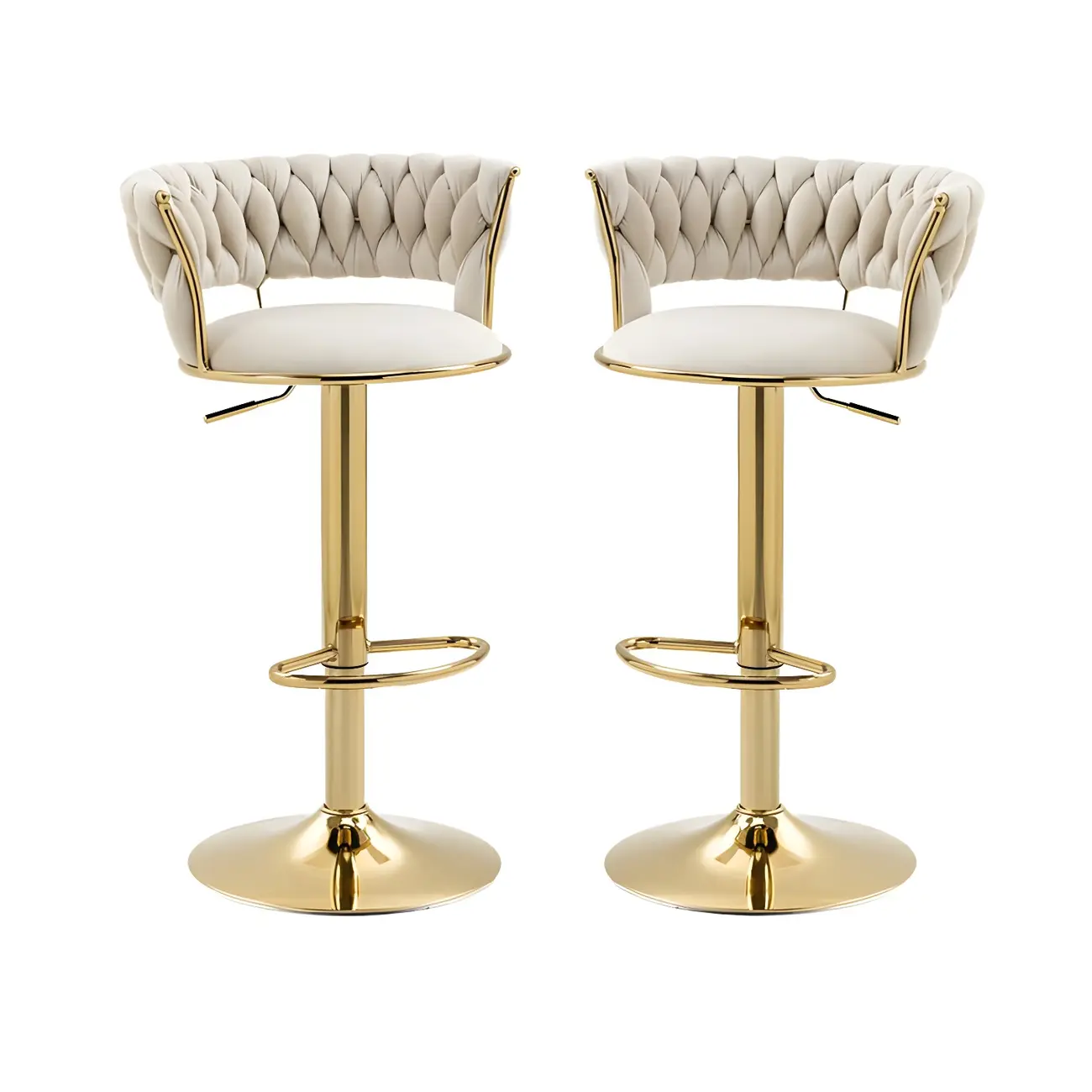 Gold Base Low Back Adjustable Swivel Bar Stool