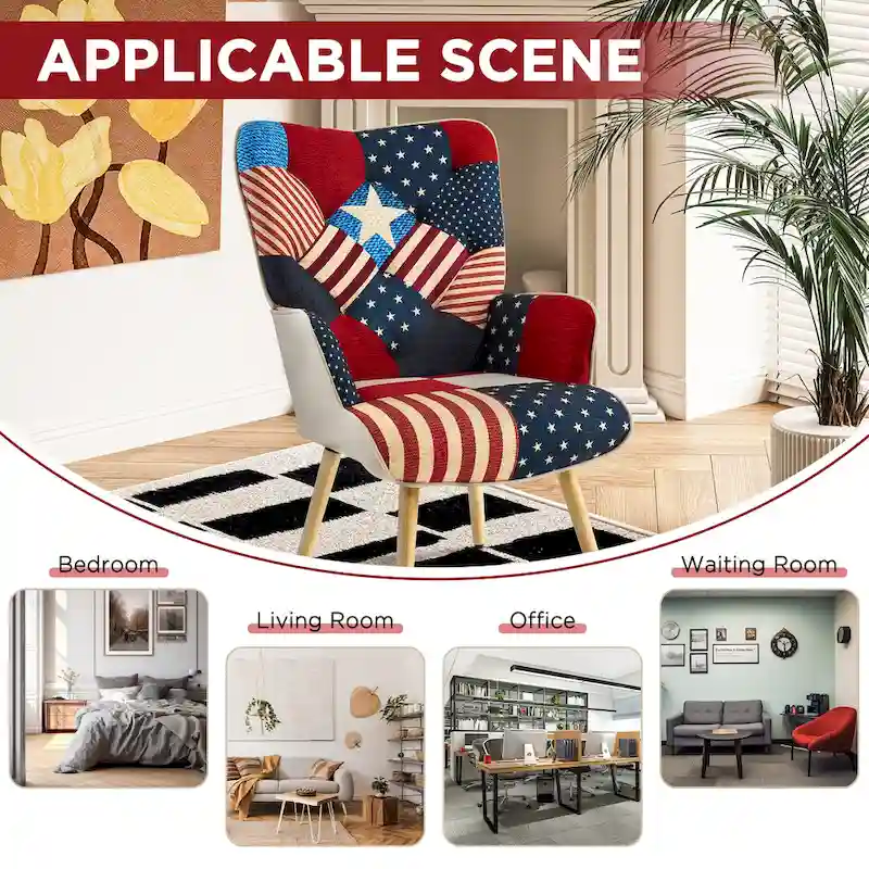 Linen Upholstered Modern Armchair Accent Chair with Wood Legs