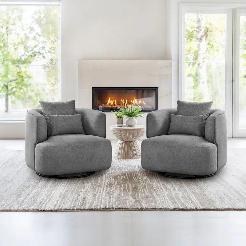 LUE BONA Swivel Accent Armchair Fabric Blend, Modern Upholstered Barrel Chair Living Room Sofa Chair