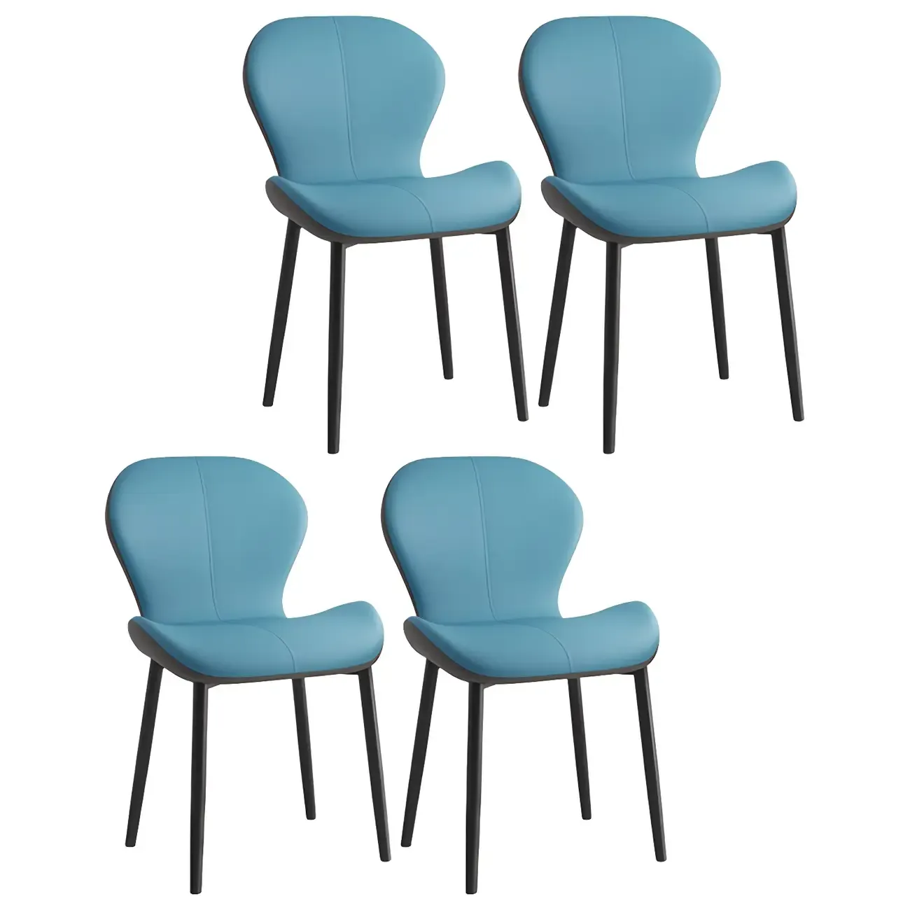 Art Deco Curved Back Leather Dining Chair Solid Back