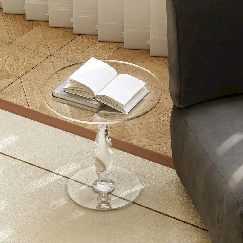 Clear Acrylic Round End Table Solid Post Side Table Nightstand - 18 Dia. x 19 H