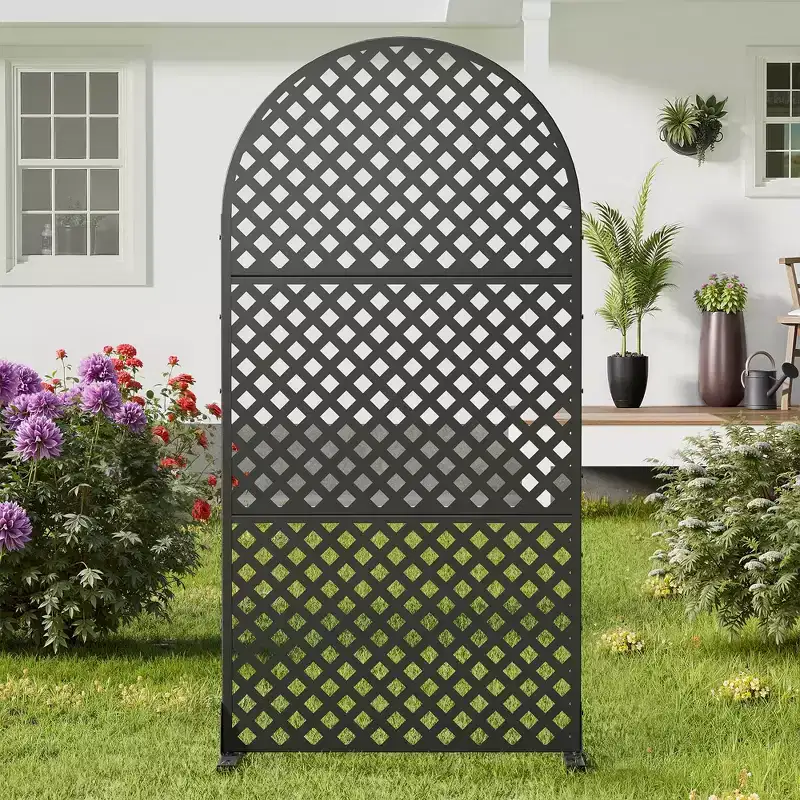 MAYEERTY Room Divider Screen Laurence Diamond Brown Arch Galvanized Sheet 72x35x16in 3-Piece Set