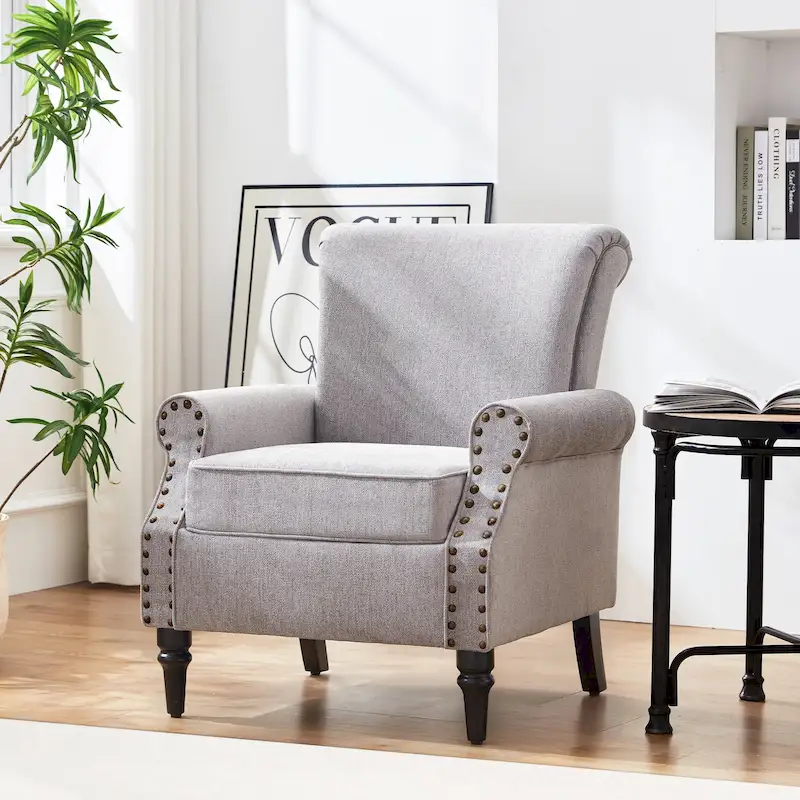 Mid-Century Modern Upholstered Accent chair with Solid Wood Legs