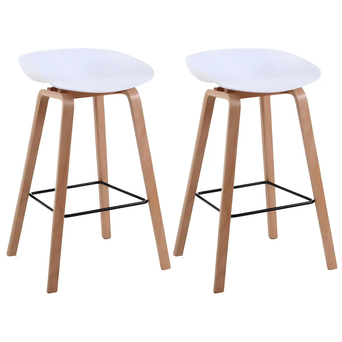 Mid-Century Modern Plastic Bar Stool with Wood Legs
