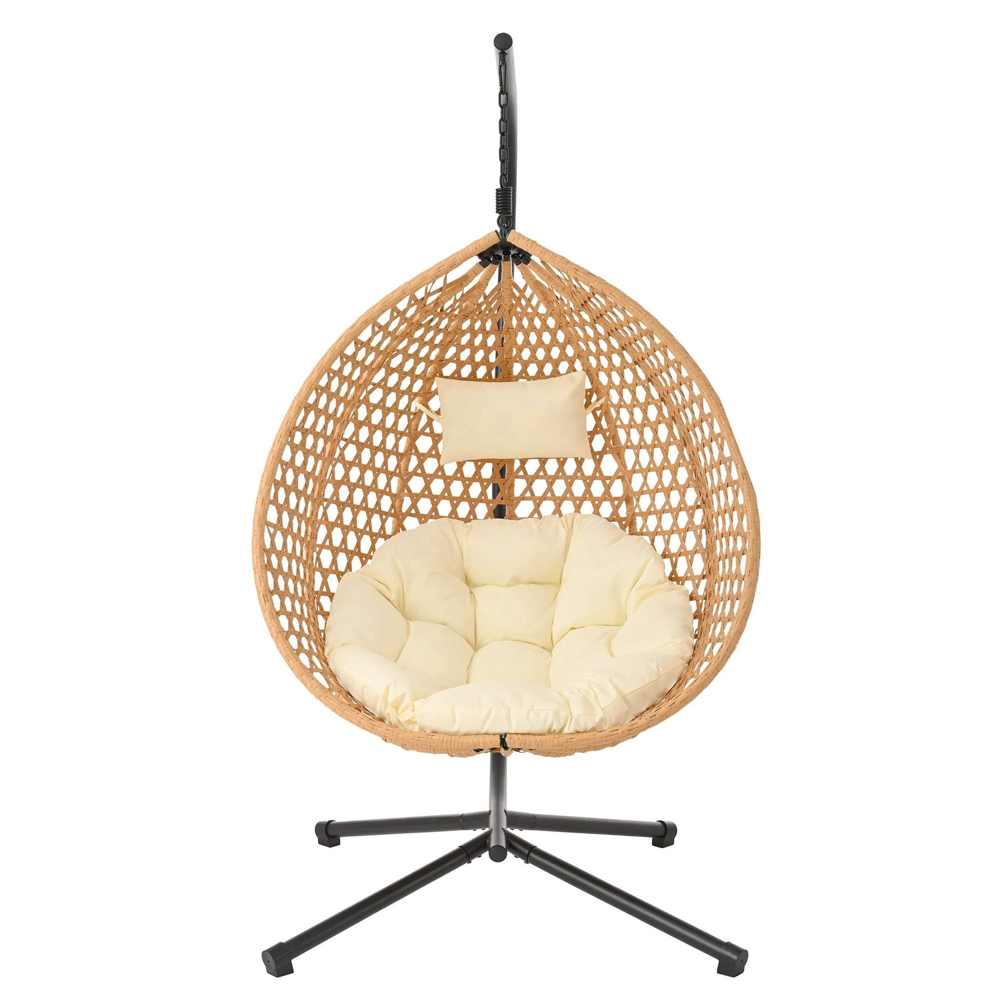 Rattan Weaving Hanging Egg Chair with Stand and Soft Removable Cushion