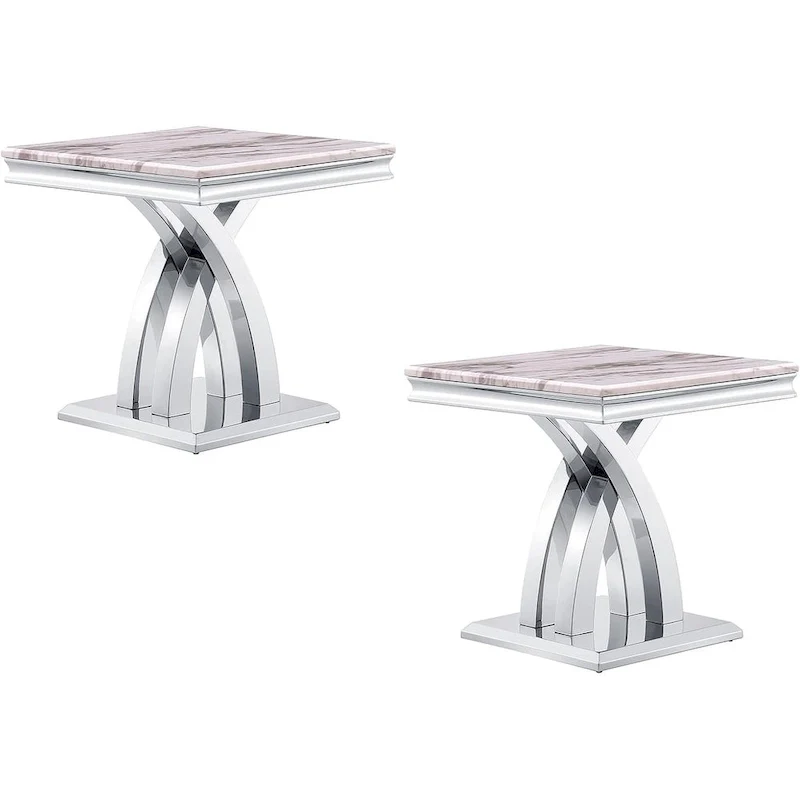 Modern 22 inch Grey and Silver End Table with Polished Stainless Steel X Base